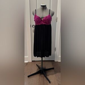 Elegant Black Dress with Attached Sequined Pink Bra